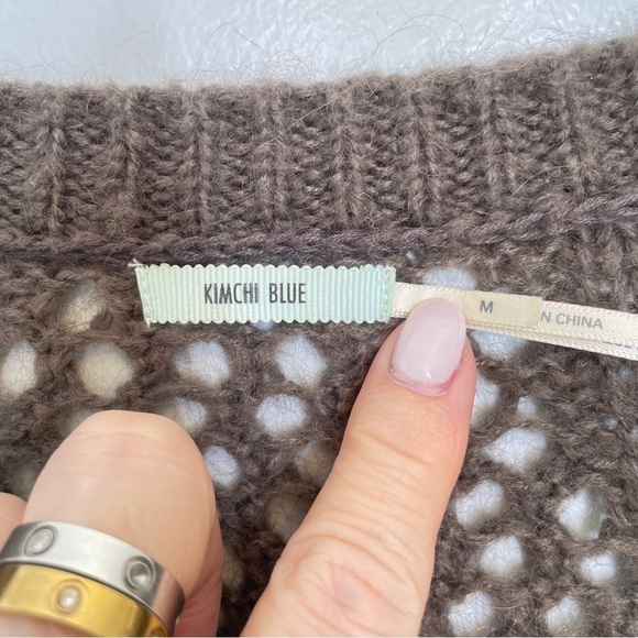 Urban Outfitters Kimchi Blue Brown Cable Knit Sweater Deep V Neck Ribbed Hem M - Picture 13 of 14